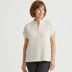 Carol Pritcher Cream Woven Button Front Sleeveless Cardigan XL (bx31)